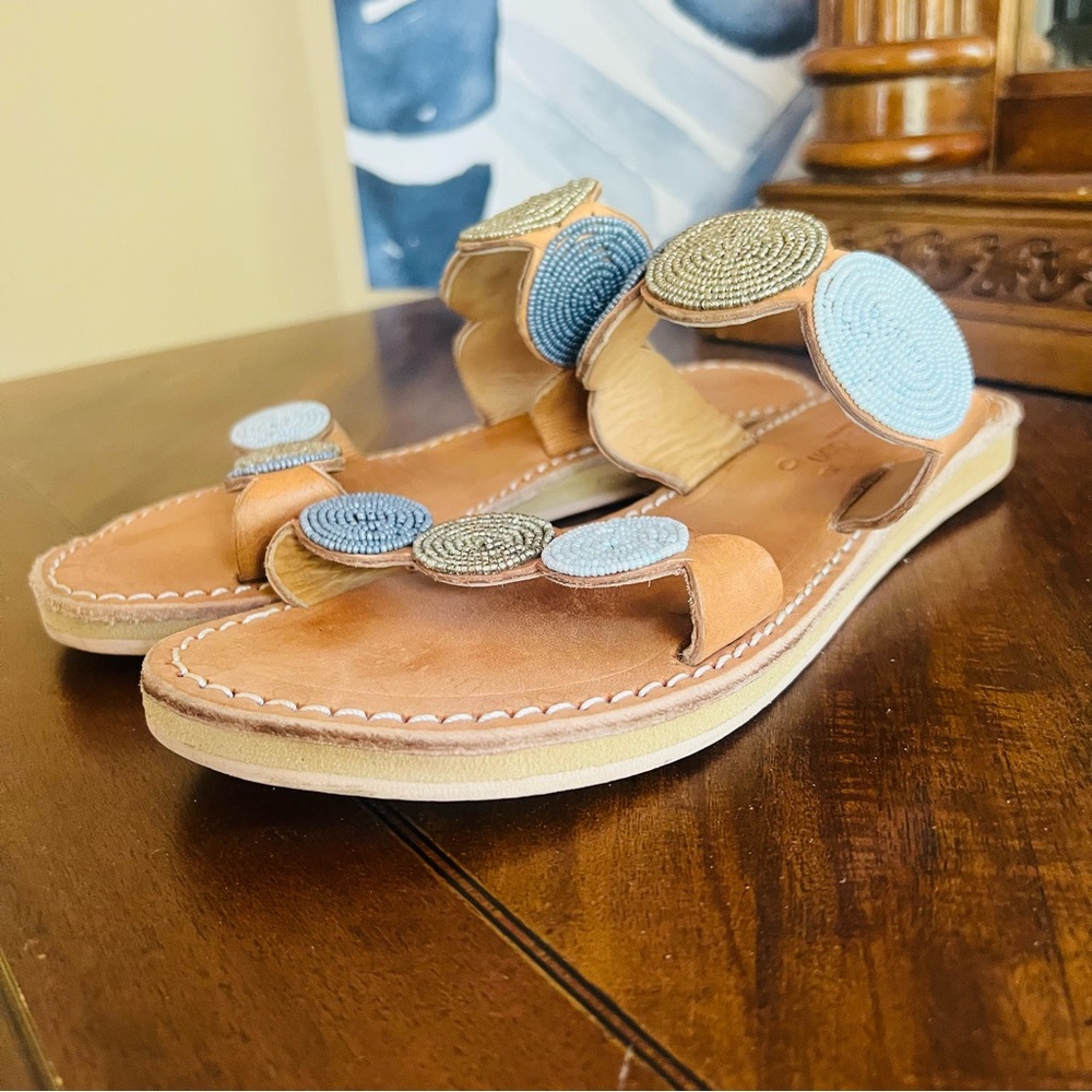 Laurence Dacade Spiral Beaded Sandals - Blue and Tan - EUC Size 40EU/10US - Picture 5 of 8